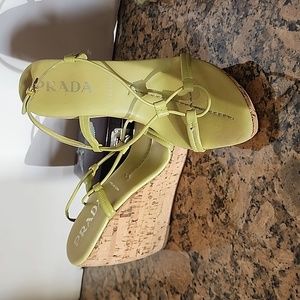 Prada Slingback Leather  "Vero Cuoio" Platform Cork Wedge Heels